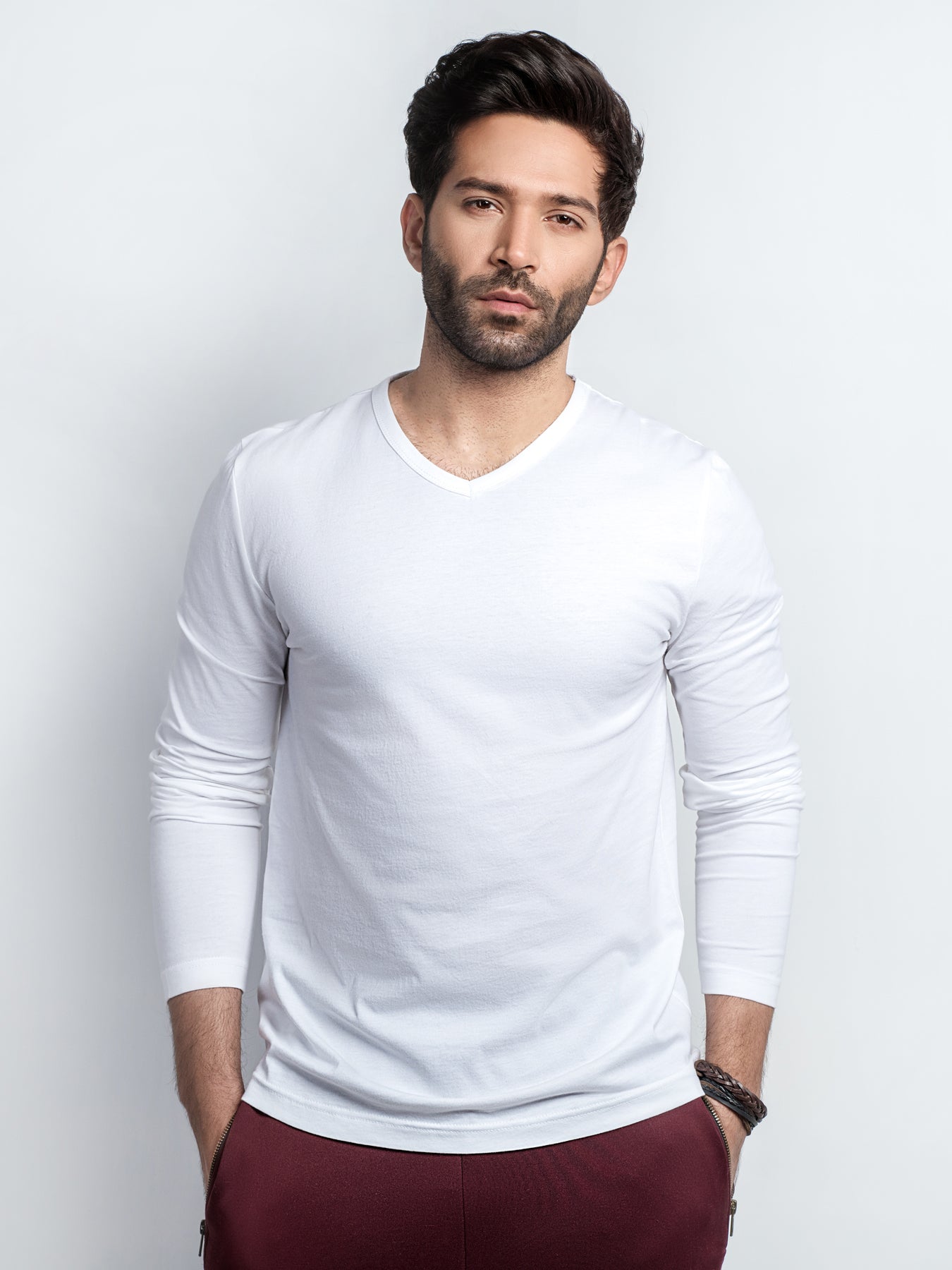 Men V Neck Long Sleeve Tee