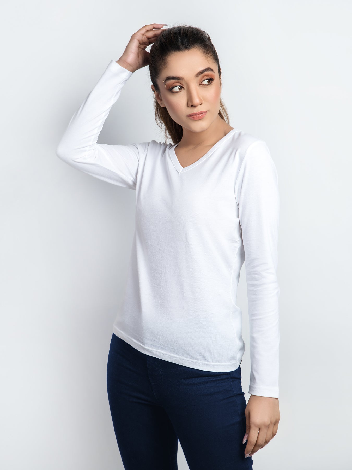 Women V Neck Long Sleeve Tee